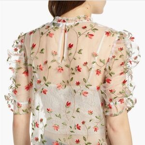 Nordstorm Endless Rose Sheer Top with Red Floral Embroidery